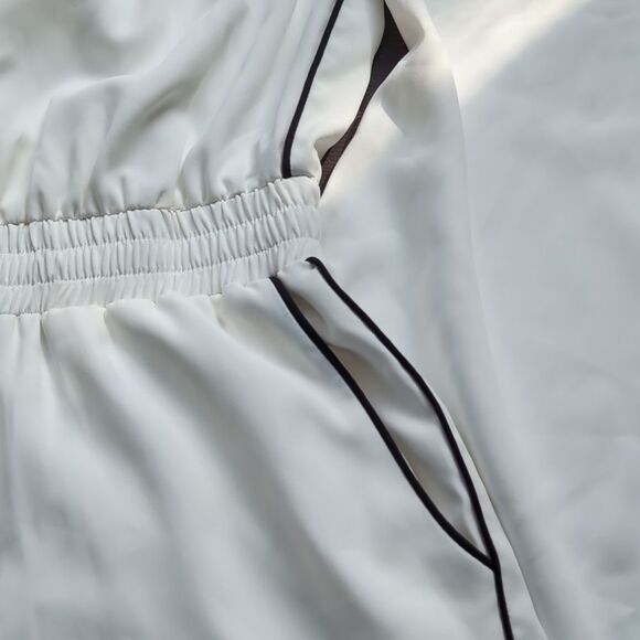 Amanda Uprichard White Tapered Twill Jumpsuit with Black Accents Piping Xs - Picture 5 of 17